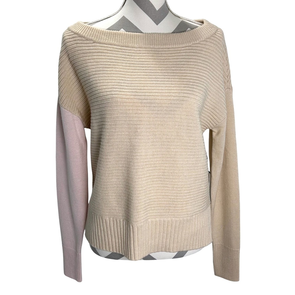 Duffy Cream Color Block Wool Cashmere‎ Chunky Ribbed Knit Sweater Women's XS